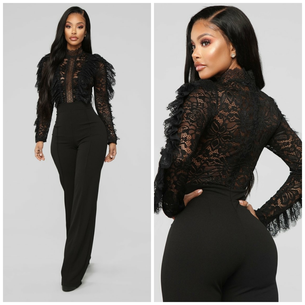 High Neck Lace Ruffle Jumpsuit